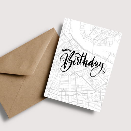 Amsterdam Map Birthday Card