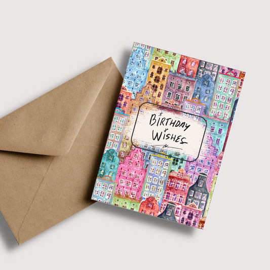 Colourful Amsterdam House Birthday Card