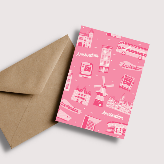 Pink Amsterdam Greetings Card