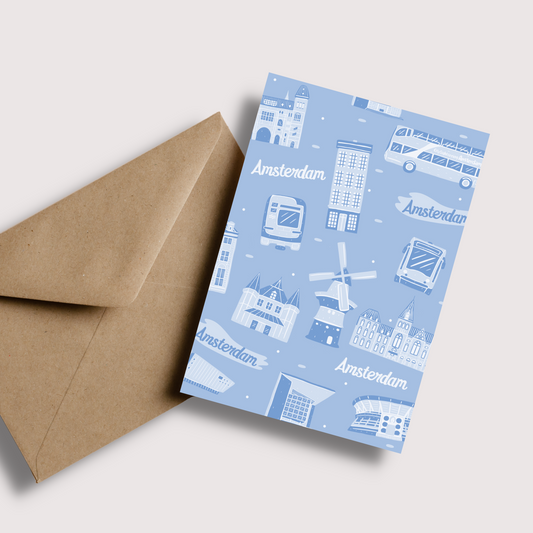 Blue Amsterdam Greetings Card